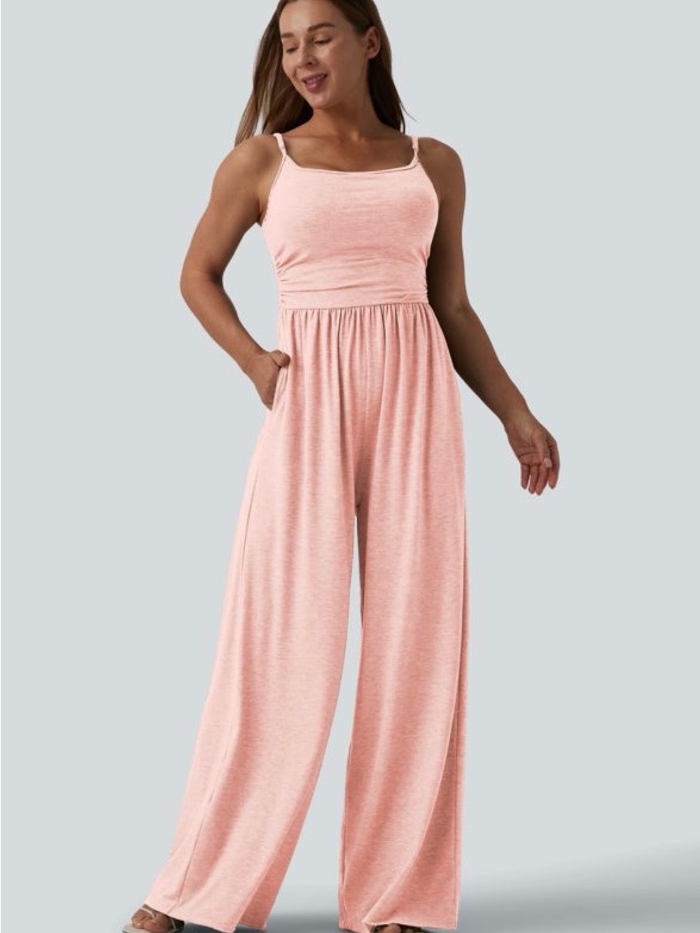 HALARA SZ M NWT Adjustable Strap Ruched Wide Leg Jumpsuit